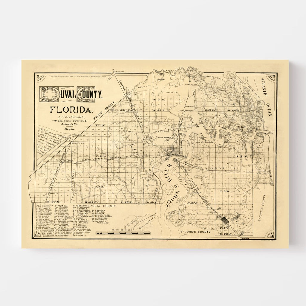 Vintage Map of Duval County, Florida 1885