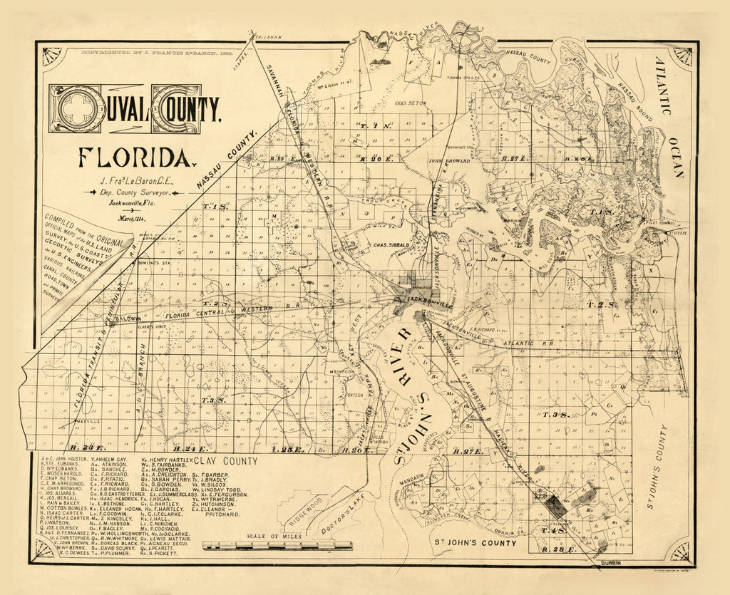 Vintage Map of Duval County, Florida 1885