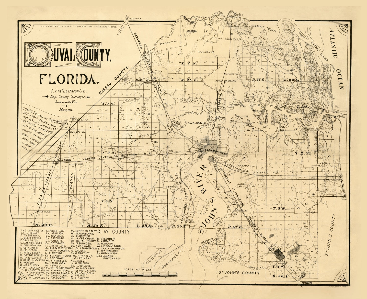 Vintage Map of Duval County, Florida 1885