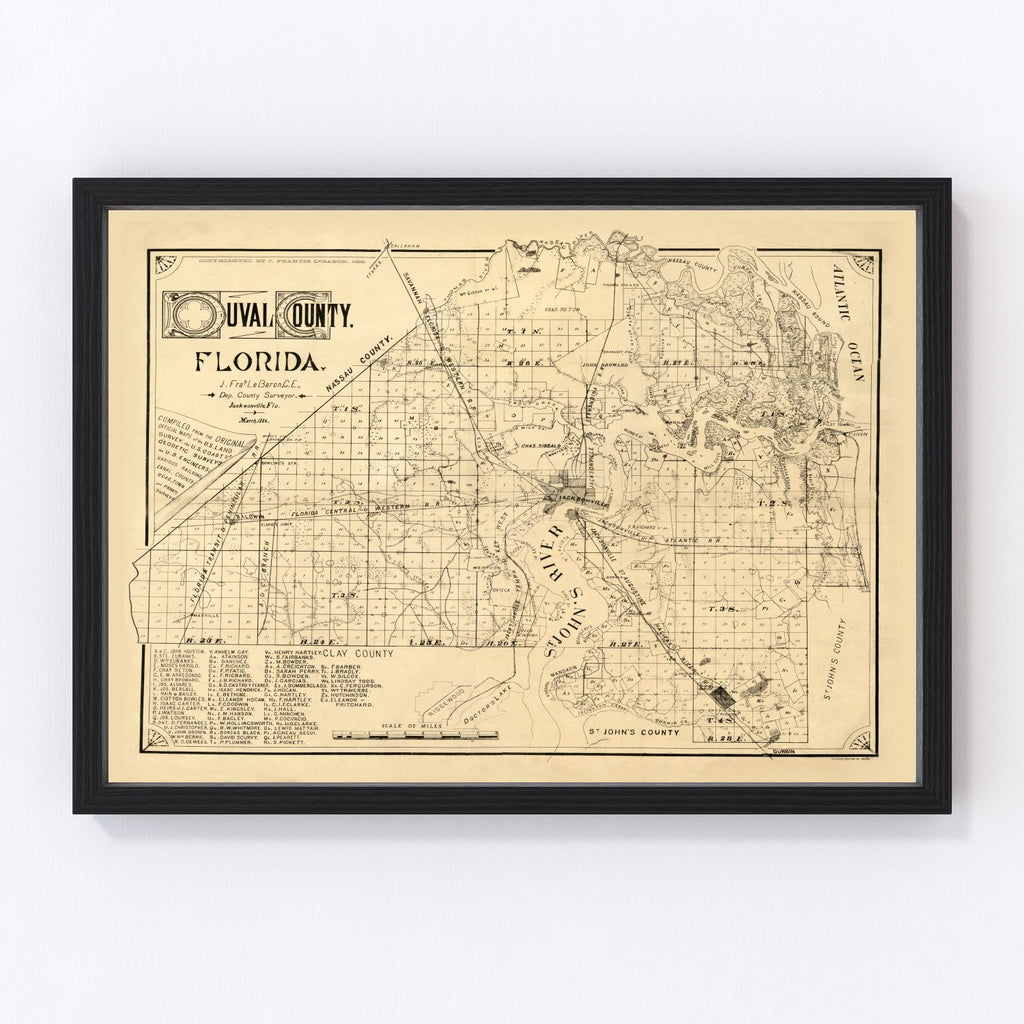 Vintage Map of Duval County, Florida 1885