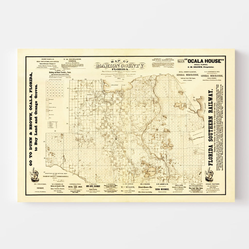 Vintage Map of Marion County, Florida 1883