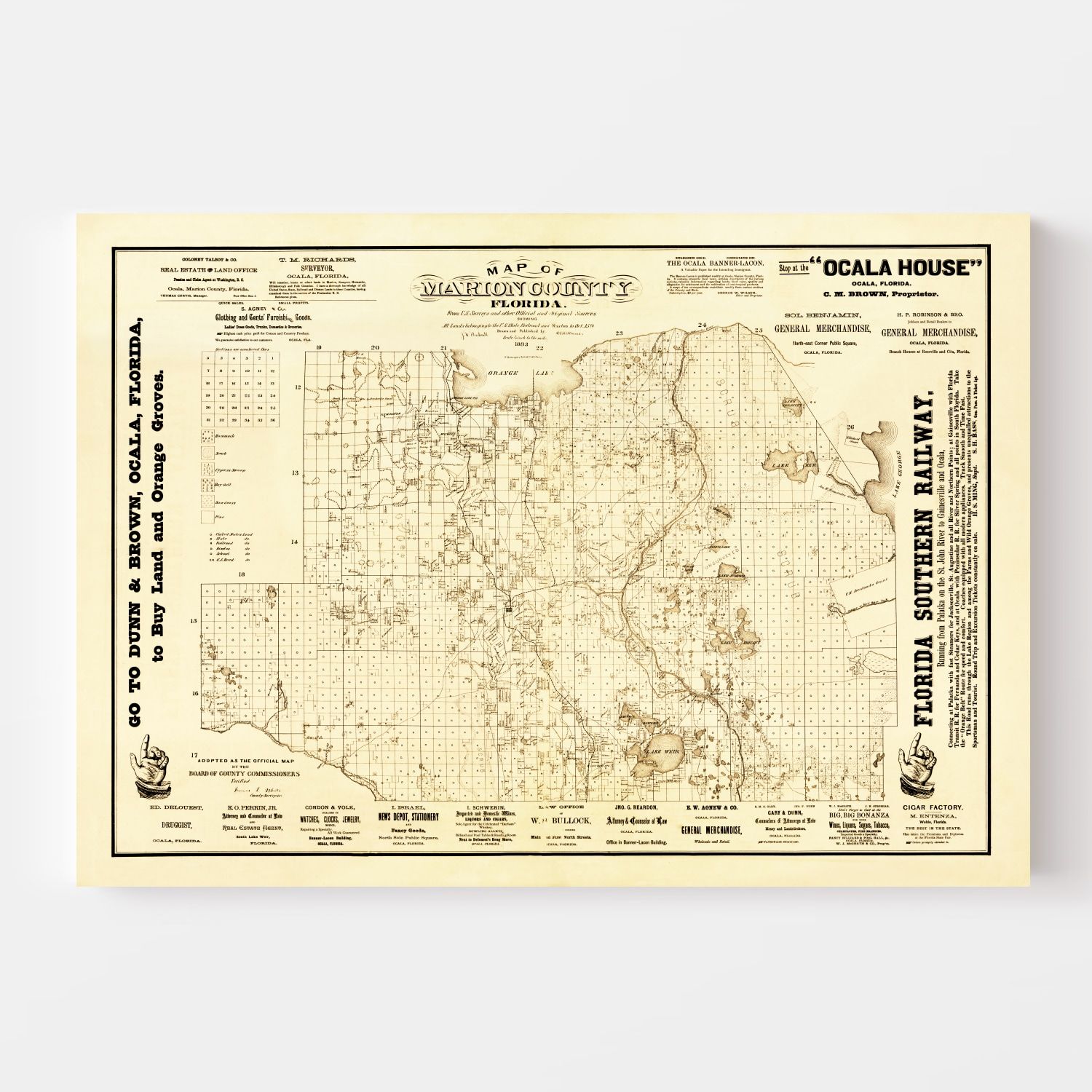 Vintage Map of Marion County, Florida 1883