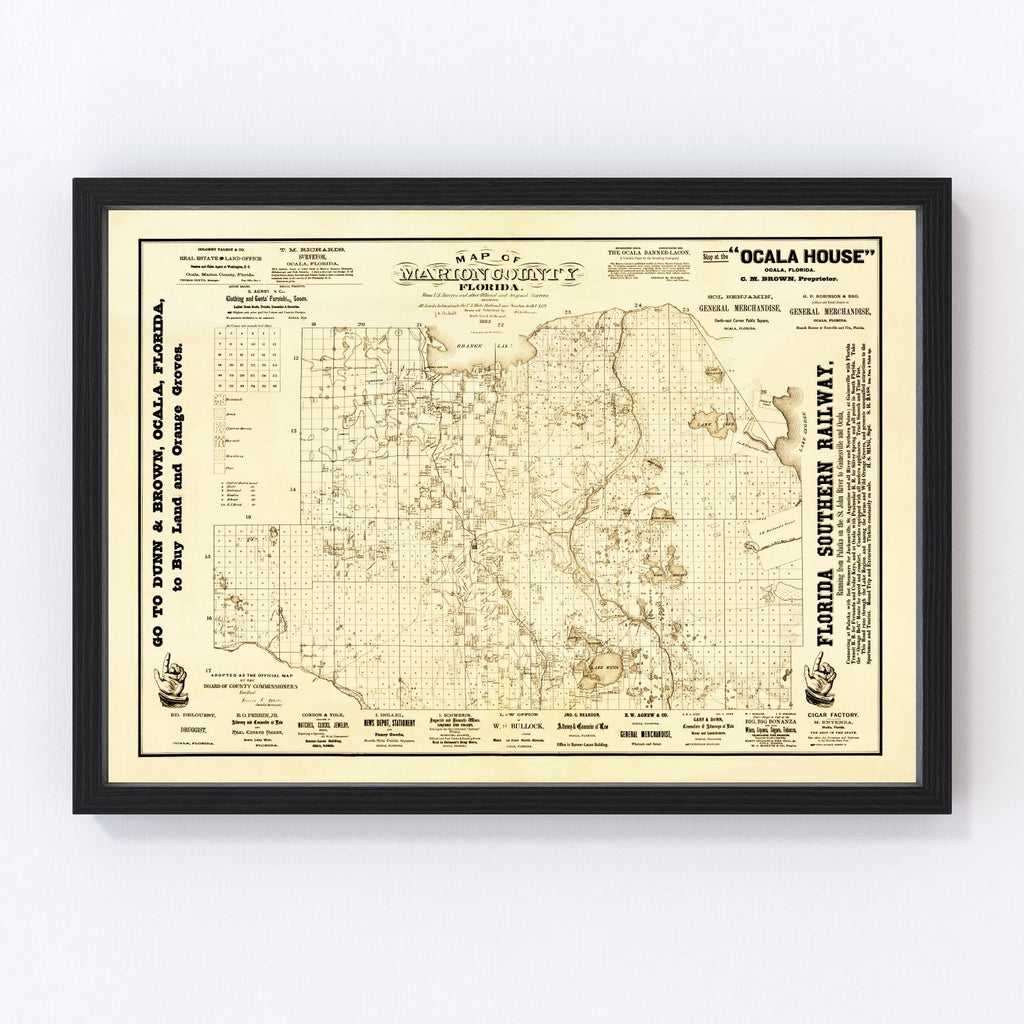 Vintage Map of Marion County, Florida 1883