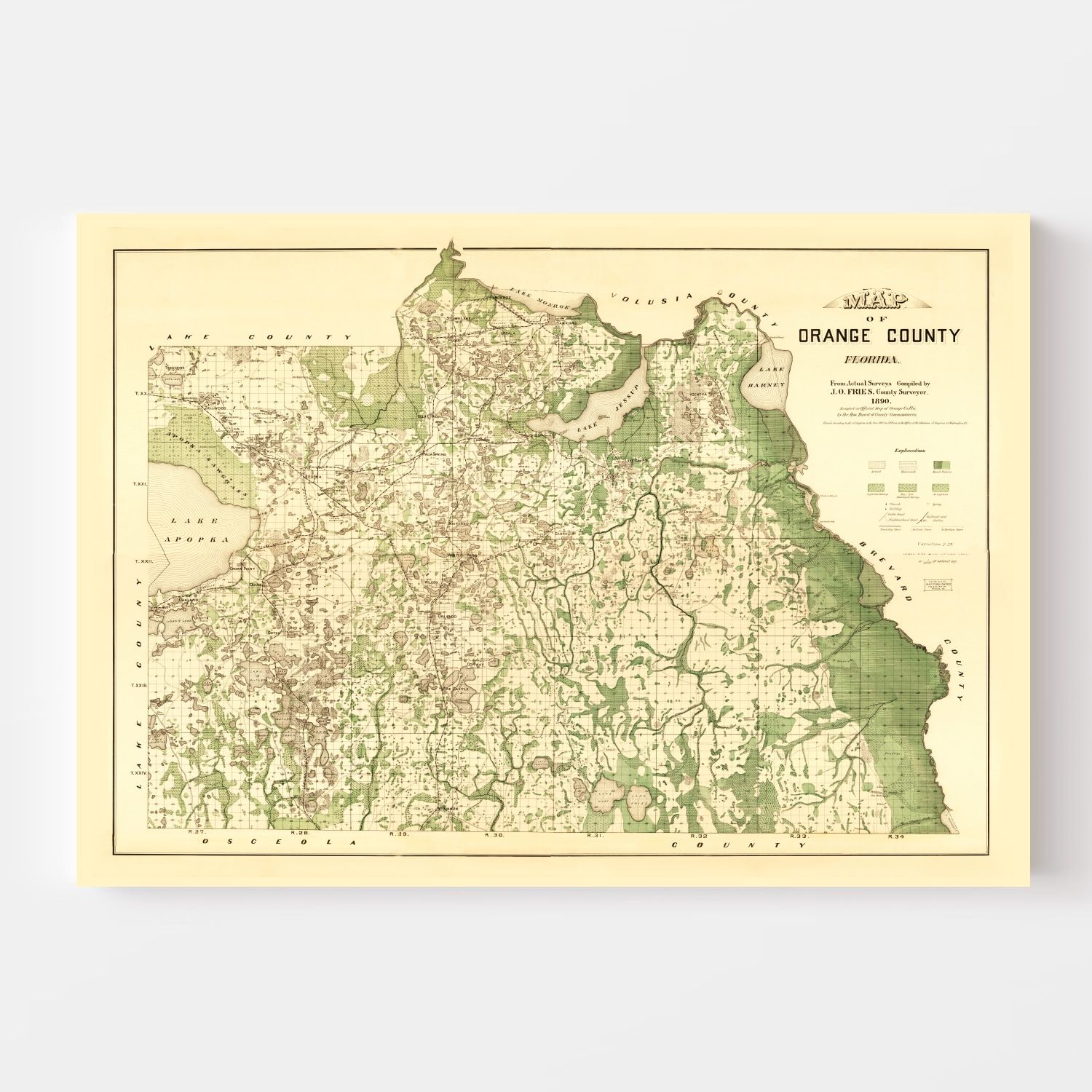 Vintage Map of Orange County, Florida 1890
