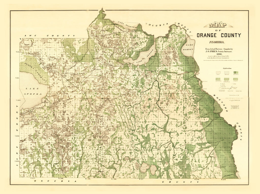 Vintage Map of Orange County, Florida 1890