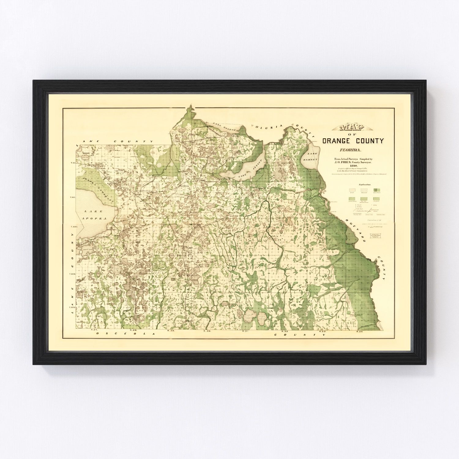 Vintage Map of Orange County, Florida 1890
