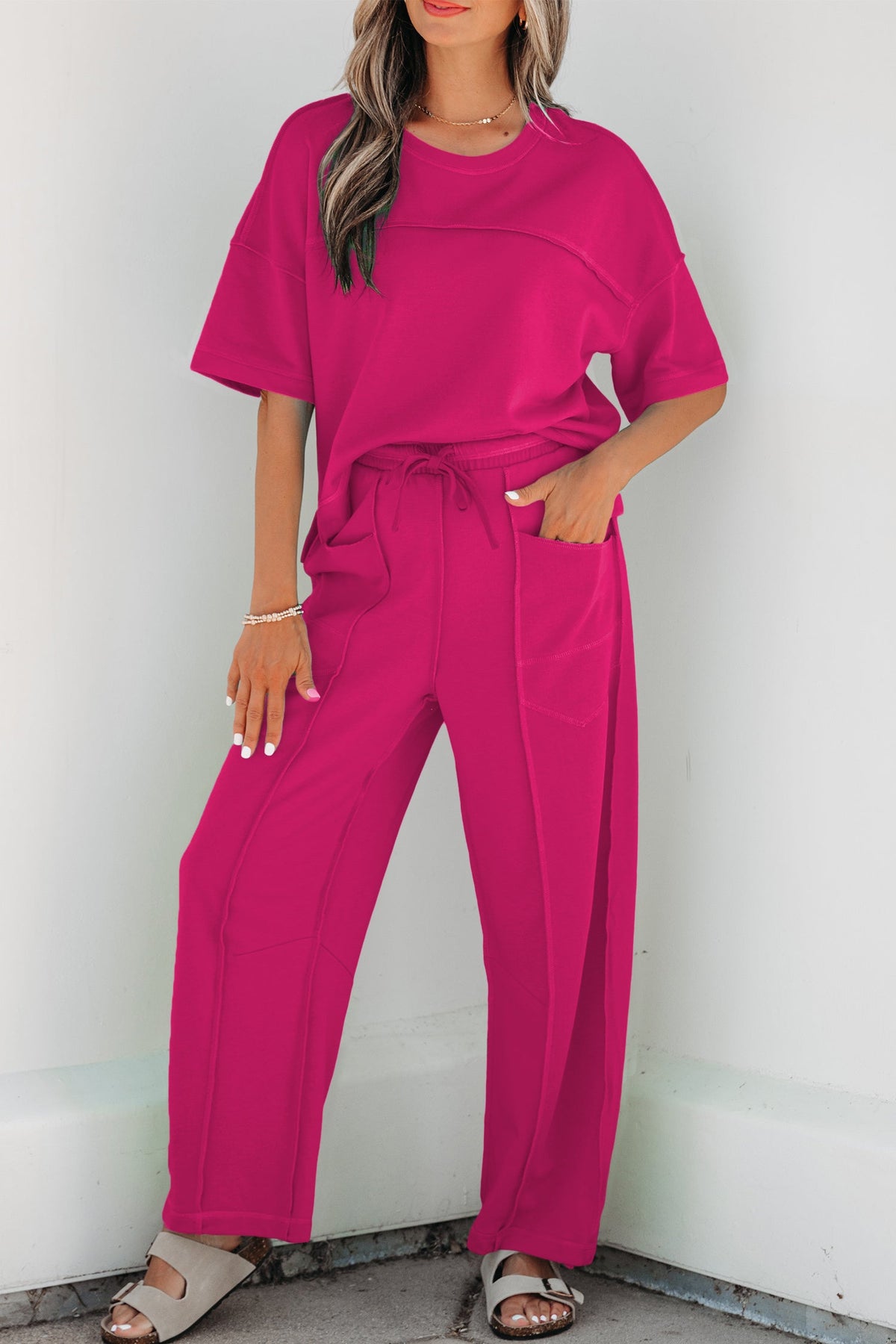 Women's Drop Shoulder Boxy Tee and Barrel Pants Set