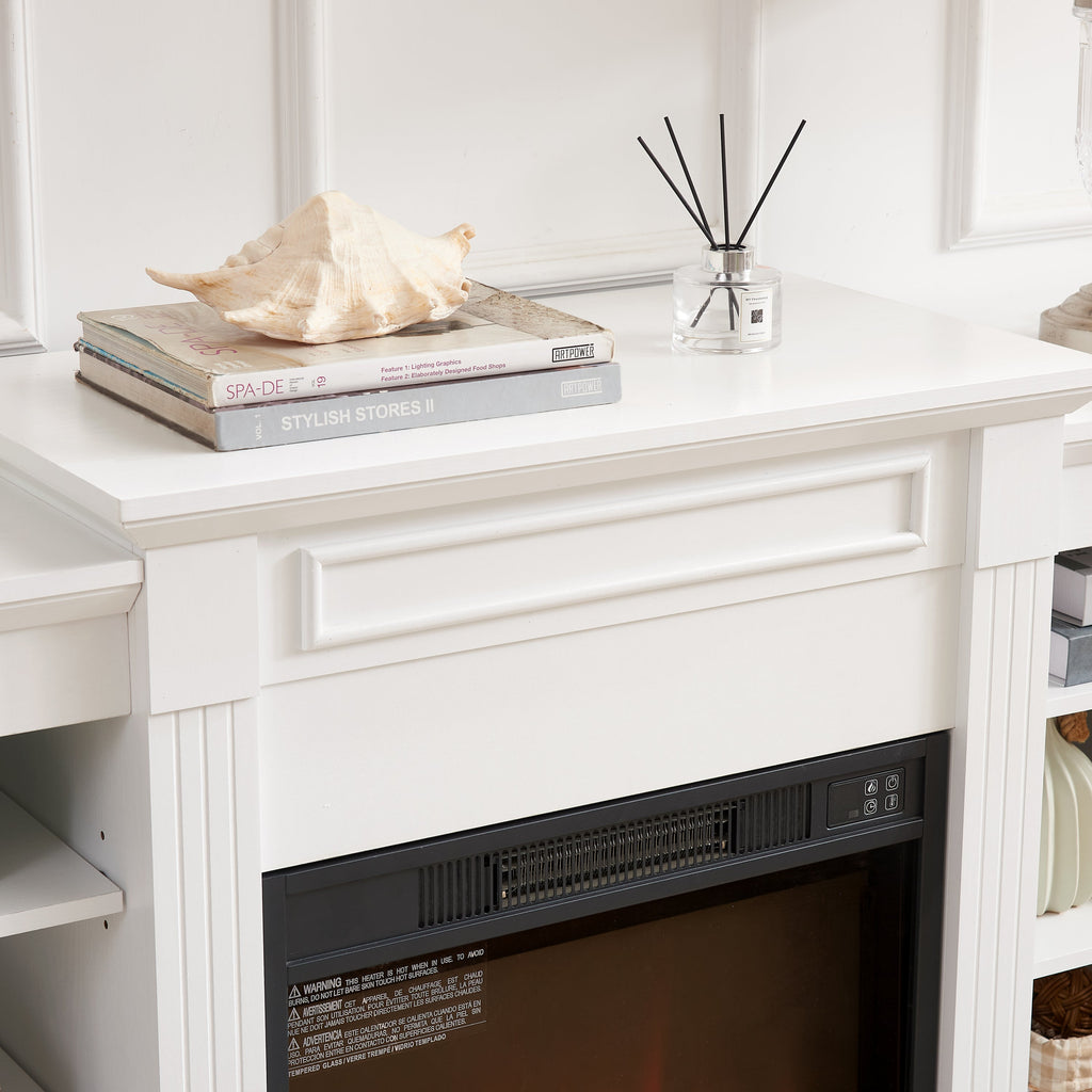Media Console Table with Large Storage Cabinet, with 23' Fireplace Insert, for TV Up to 70'', Modern TV Media Entertaionment Stand, White, 65.75'W*17'D*32.48'H