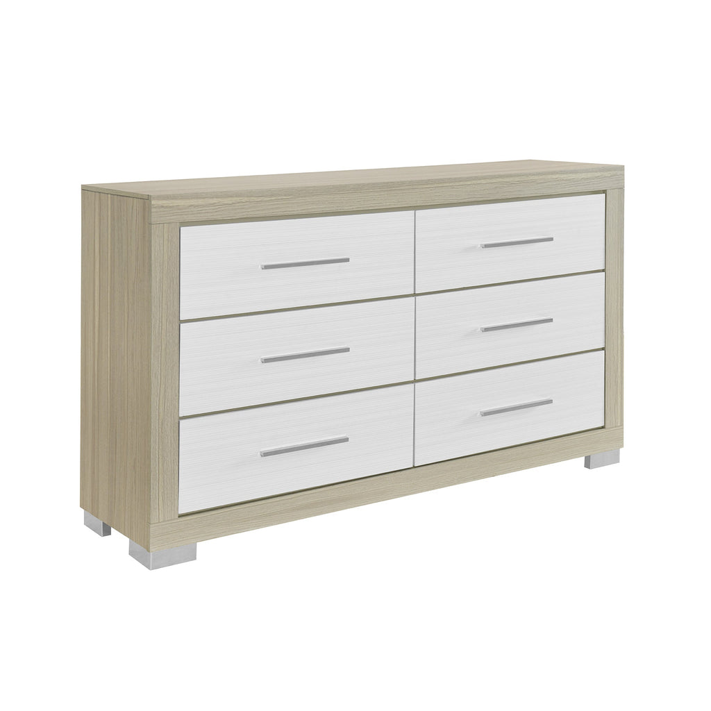 MESSA 5PC Natural-White King Bedroom Set with Bookcase Headboard and Storage in Rubber Wood