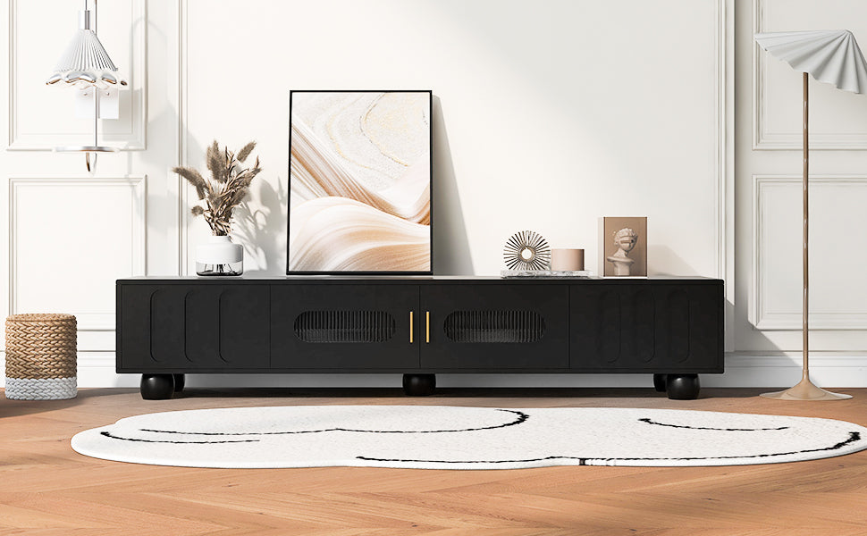 U-Can Modern TV Stand for TVs up to 80 Inches, Entertainment Center with Glass Door, TV Storage Cabinet with Solid Wood Legs and Metal Handles for Living room(OLD SKU:WF323694AAB )