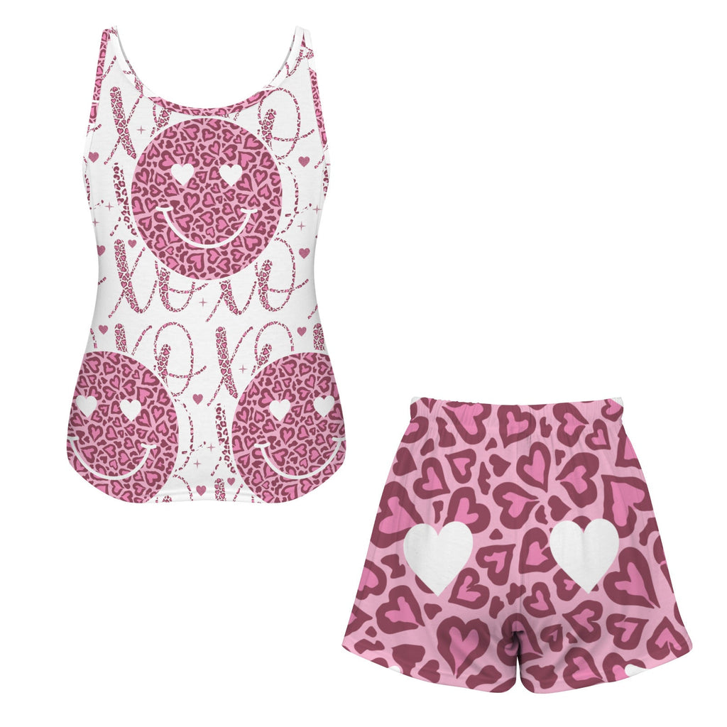Happy Face XO's Women's 2-piece Tank Top Pajama Shorts Set (Made in USA)