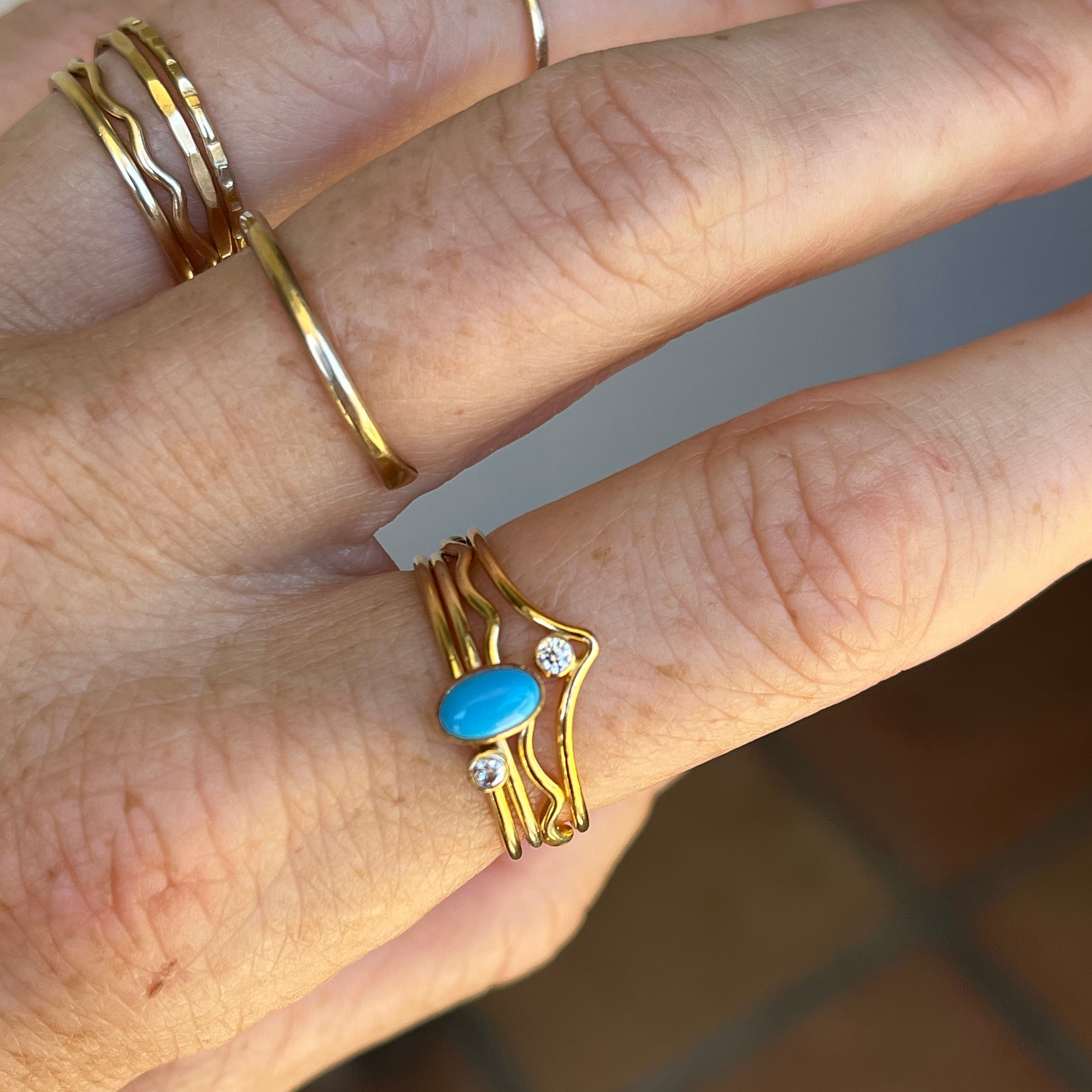 14k gold filled OVAL SLEEPING BEAUTY TURQUOISE GEMSTONE RING