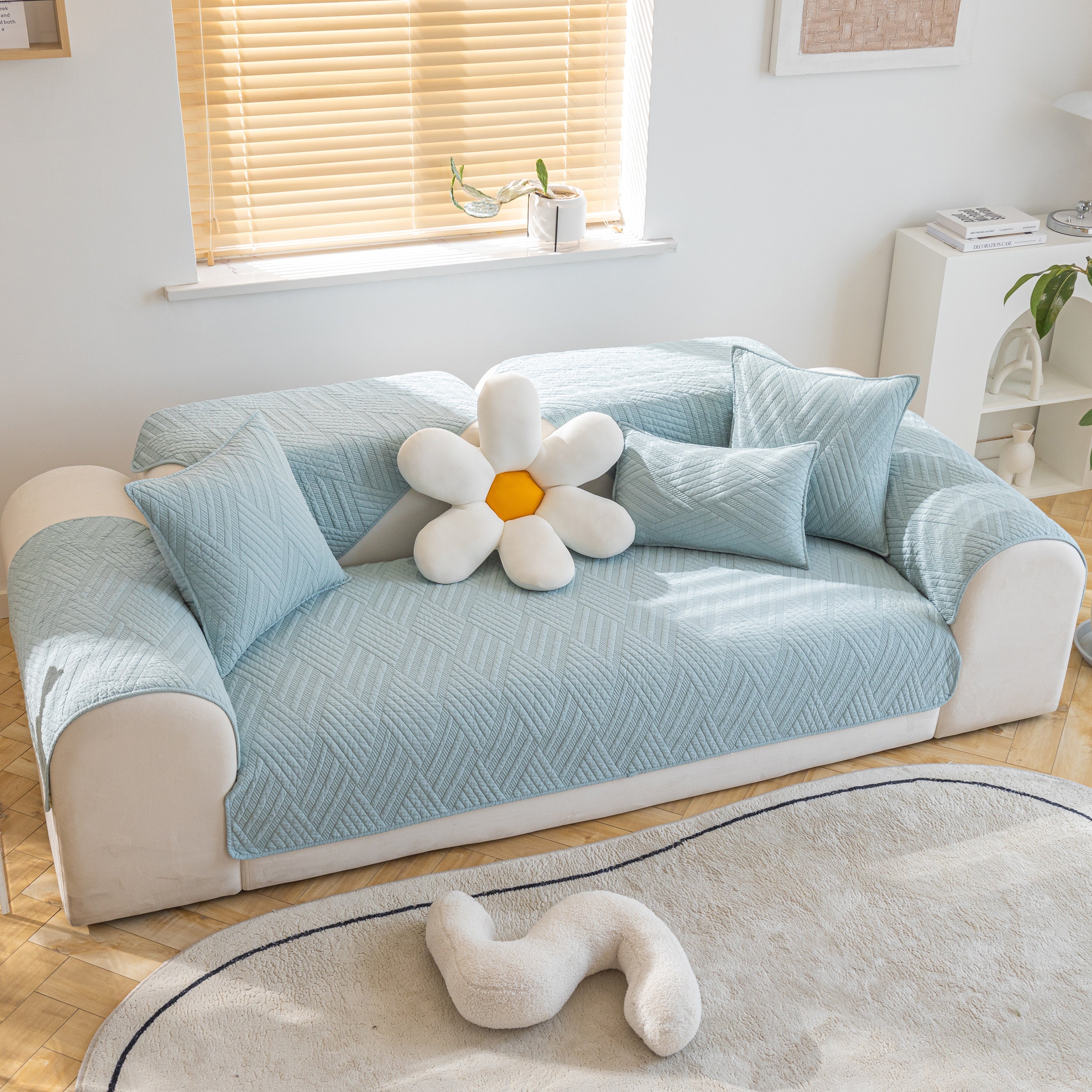 Quilted Geometric Cotton Sofa Cover, Non-Slip & Thick Padded Furniture Covers