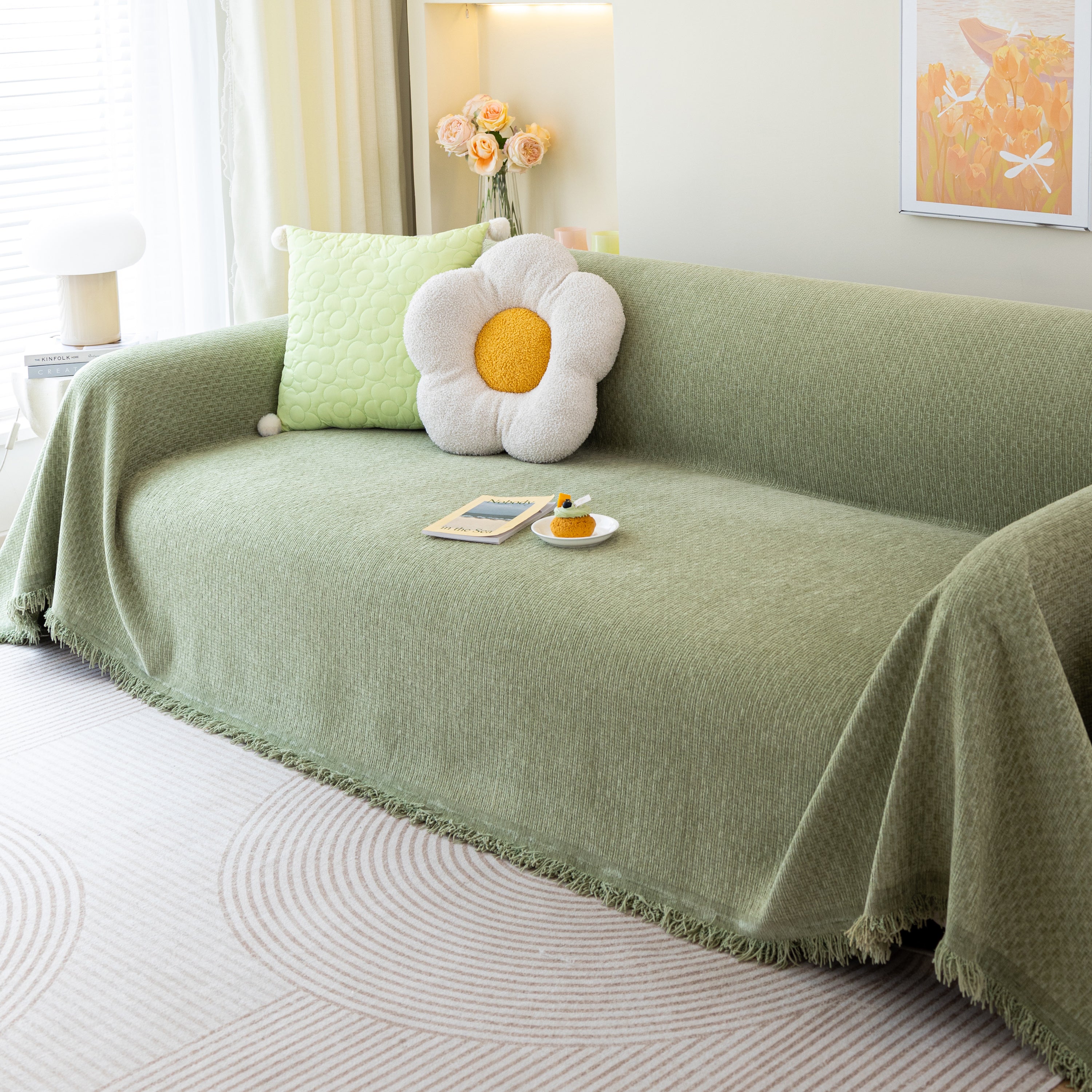 Chenille Large Throw Couch Cover Blanket with Water-Resistant for Futon, Loveseat, and L-Shaped Sofa