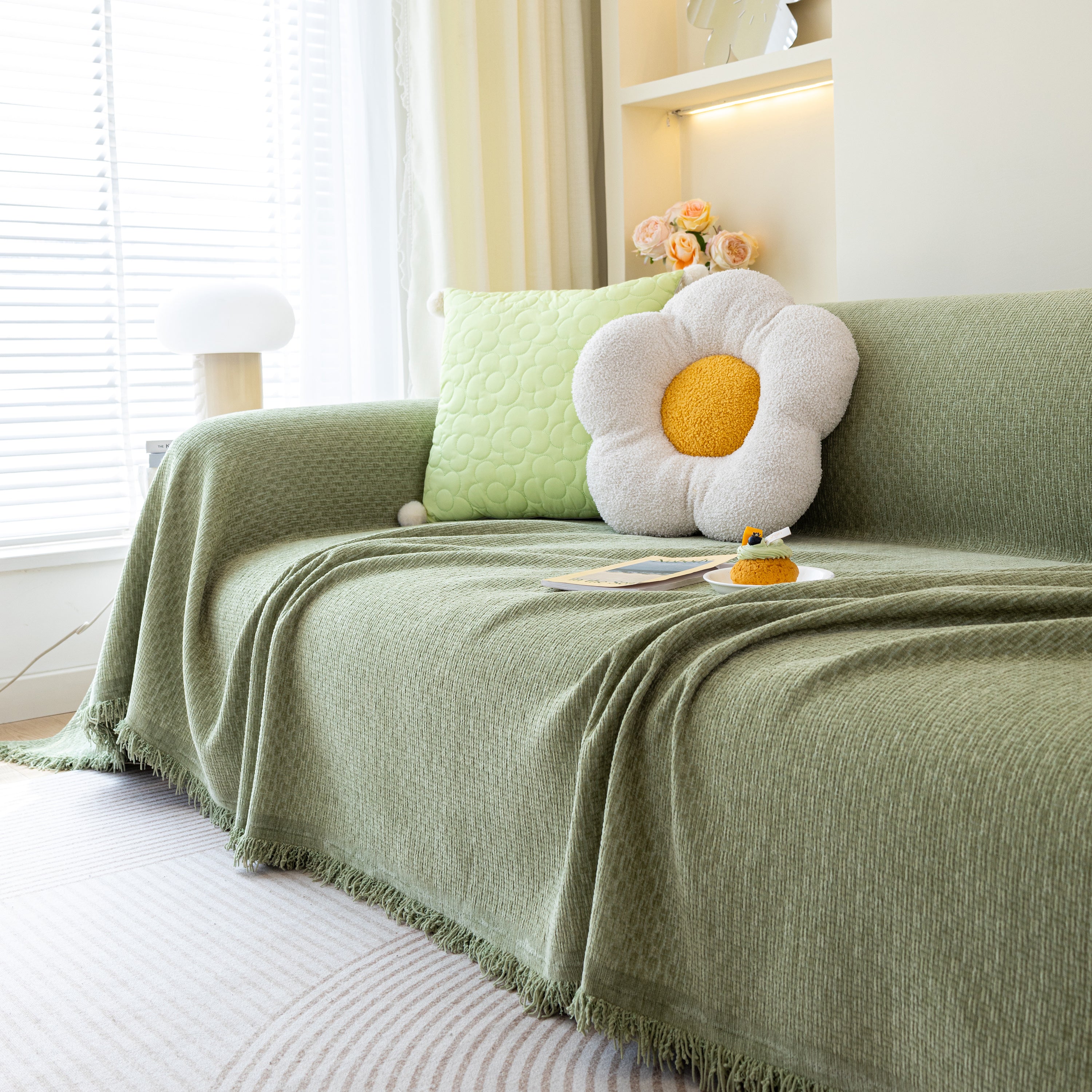 Chenille Large Throw Couch Cover Blanket with Water-Resistant for Futon, Loveseat, and L-Shaped Sofa