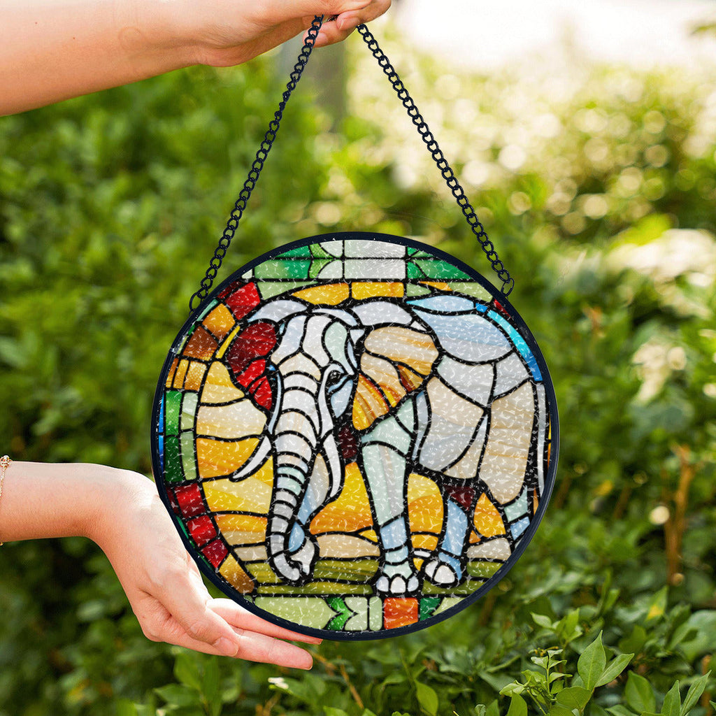 Stained Glass Elephant Suncatcher Home Decor