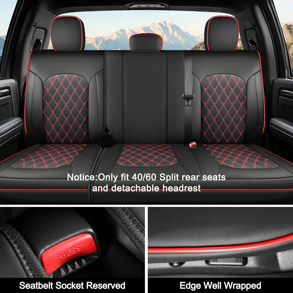 Seat Covers for F150 2015-2026 SuperCrew, 2017-2026 F250/350/450,Crew Cab Nappa Leather, 3D Laser-Scan Custom Fit Super Duty F350/450 2017-2026 Crew Cab, Waterproof, Full Coverage, Airbag Compatible,Red