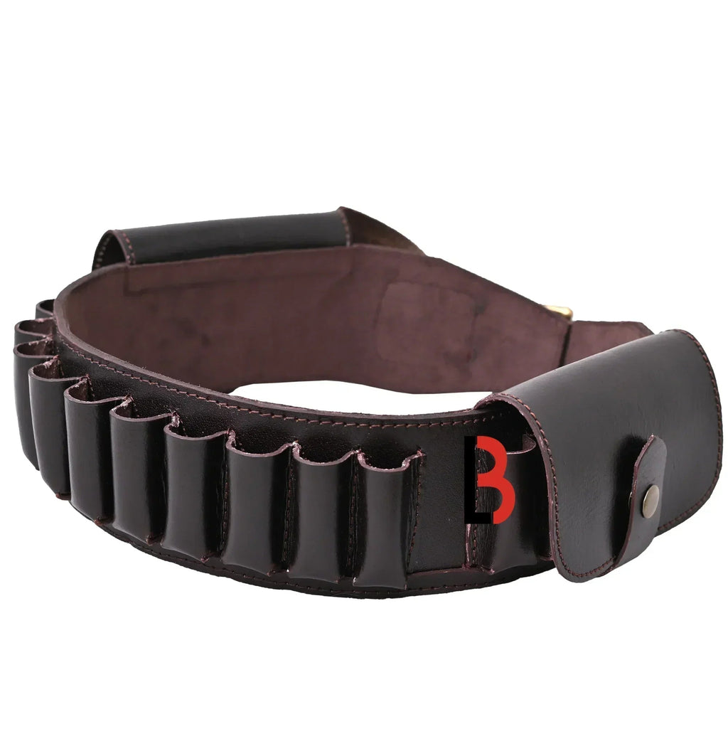 Cowhide Leather Shotshell Bandolier Cartridge Belt Two Flap Ammunition Carrier