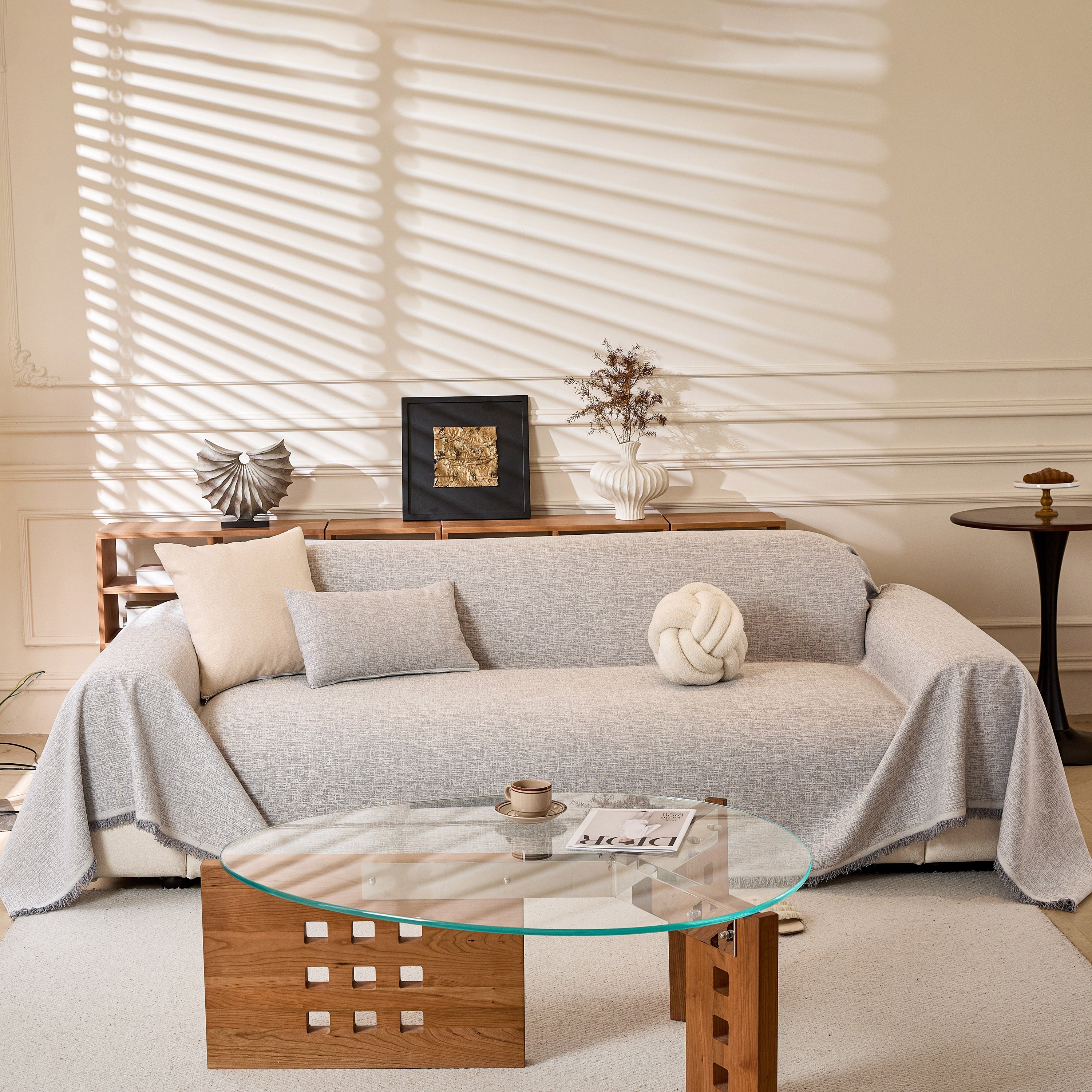 Natural Textured Linen Couch Cover, Breathable & Hypoallergenic Furniture Protector