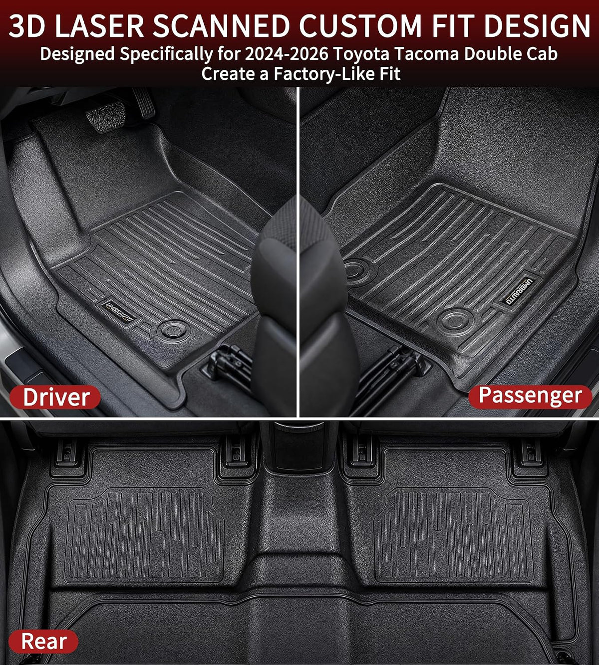 Umbrauto Floor Mats for Toyota Tundra 2022-2026 CrewMax Cab, All Weather TPE Truck Floor Liners Custom Fit Tundra SR/SR5/TRD Pro/Limited/Platinum/1794 Edition/Capstone, Waterproof Front&Rear Car Rug