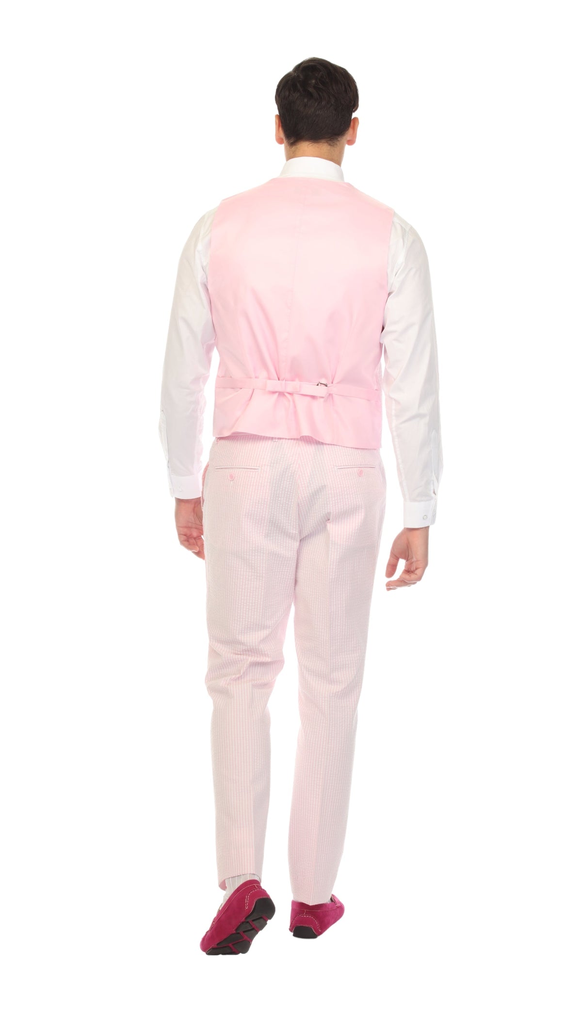 Men's Pink Grant Double Breasted Seersucker Vest