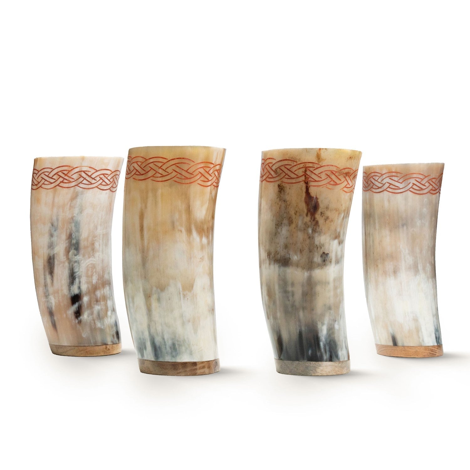 Viking Horn Cups Set of 4 – Celtic-Engraved Ox Horn