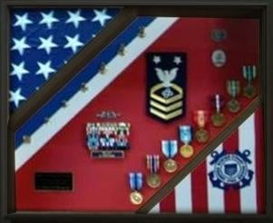 USCG Cutter Shadow Box, USCG flag and medal display frame - Oak