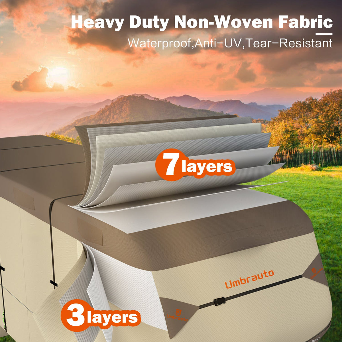 Umbrauto Umbrauto 5th Wheel RV Cover | 7-Layer Waterproof & UV-Proof Camper Trailer Cover with Tire Covers, Tongue Jack Cover & Windproof Ropes