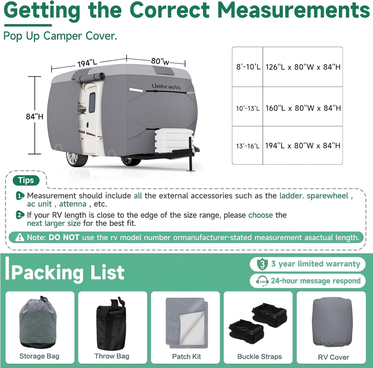 Umbrauto 7 Layers Top Fiberglass Travel Trailer Cover