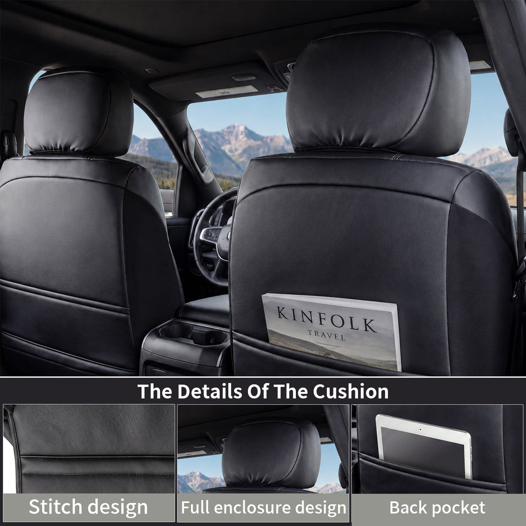 Umbrauto Car Seat Covers for Dodge RAM, Premium Nappa Waterproof Leather Seat Cushion Fits 2009-2026 RAM 1500/2500/3500 Crew Quad Mega Cab with Curved Bench,Full Set, Black