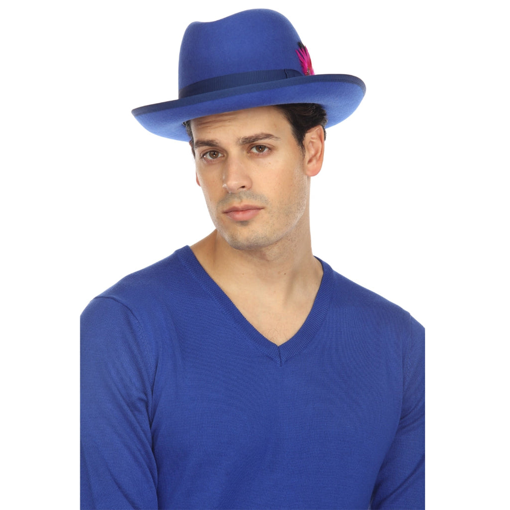 Ferrecci Royal Blue Wool Felt Godfather Fedora Hat