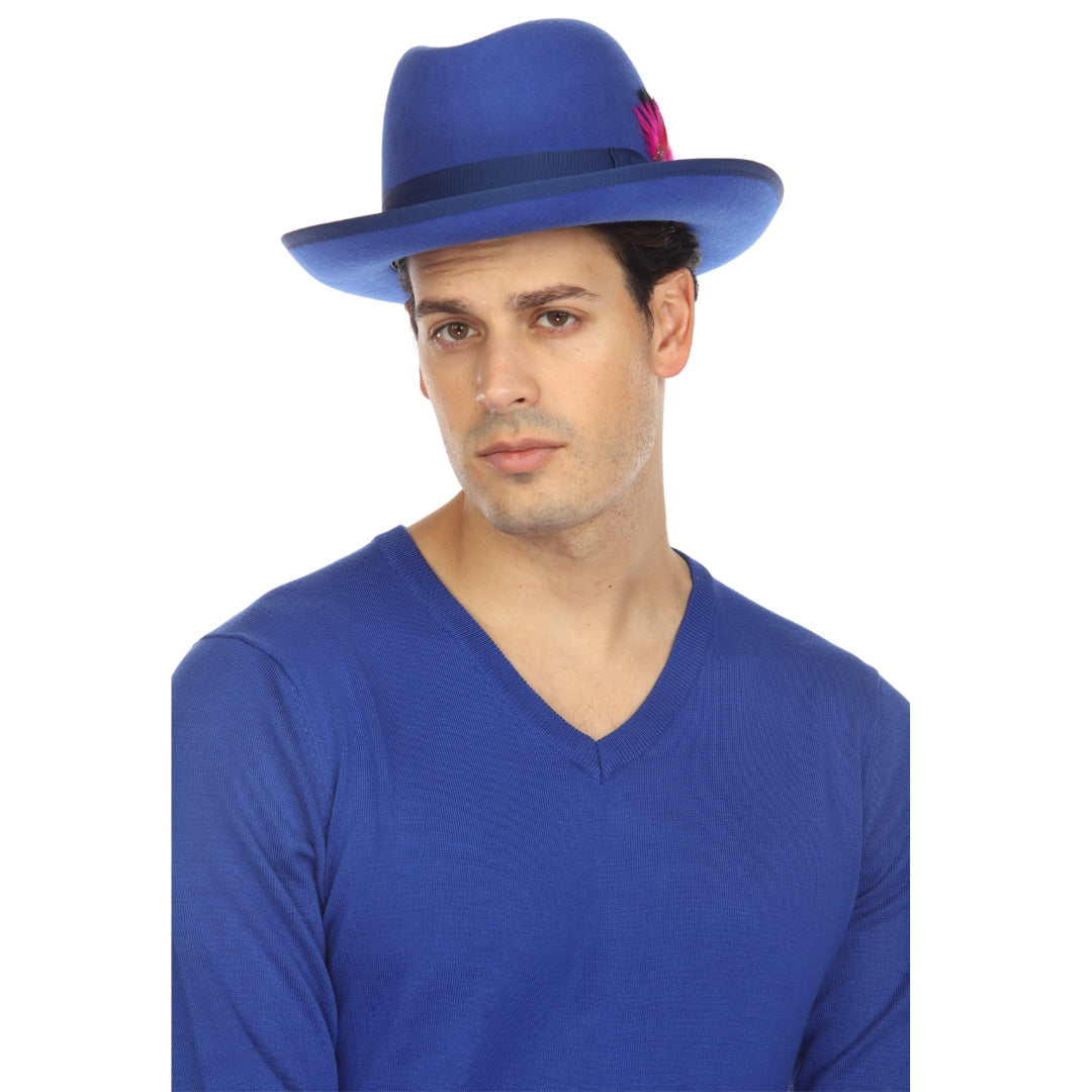 Ferrecci Royal Blue Wool Felt Godfather Fedora Hat