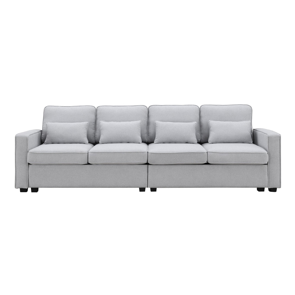 [VIDEO provided] [New] 104' 4-Seater Modern Linen Fabric Sofa with Armrest Pockets and 4 Pillows,Minimalist Style Couch for Living Room, Apartment, Office,3 Colors