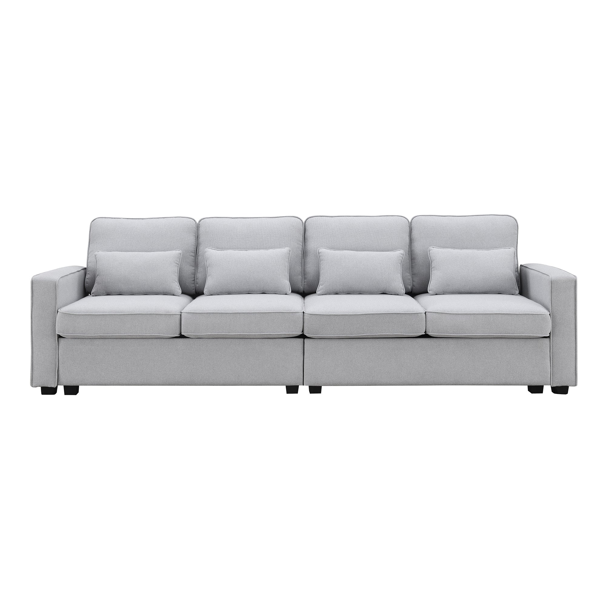 [VIDEO provided] [New] 104' 4-Seater Modern Linen Fabric Sofa with Armrest Pockets and 4 Pillows,Minimalist Style Couch for Living Room, Apartment, Office,3 Colors