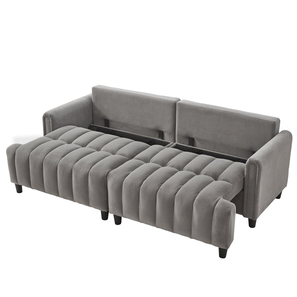 83'' Futon Sofa Bed, Polyester Fabric Comfy Futon Couch Bed with 2 Square Pillows, Convertible Sleeper Sofa with Adjustable Backrest,  Modern Loveseat Sleeper for Living Room, Gray