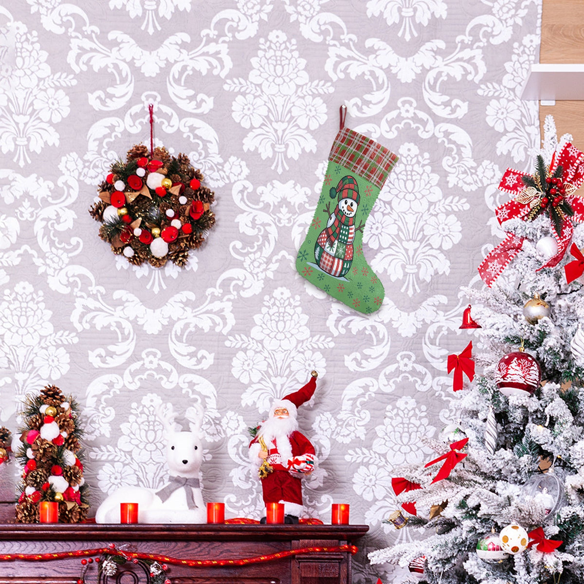 Patchwork Snowman Sequin Christmas Stocking (Made in USA)
