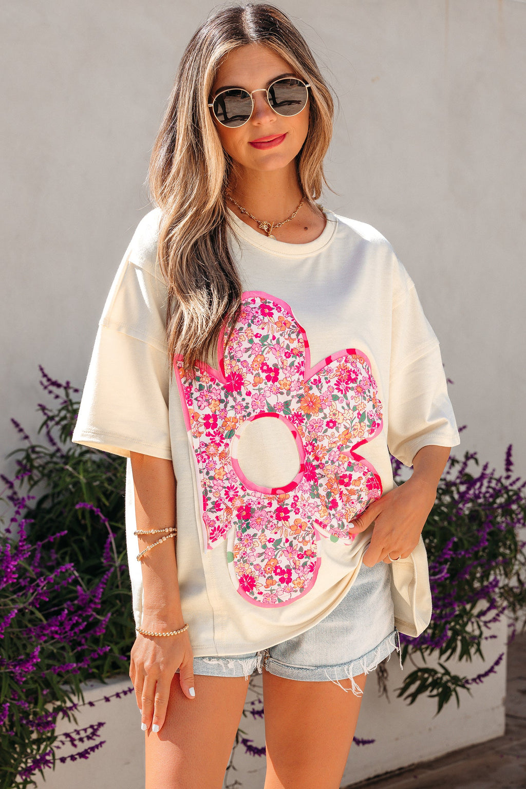 Floral Patchwork Raw Seam Oversize Tee