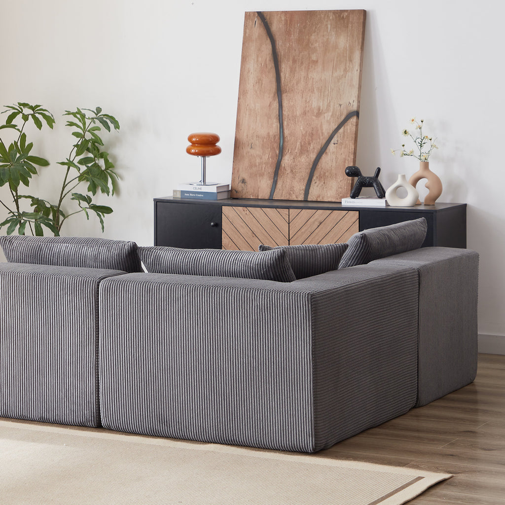 104-Inch Corduroy Modular L Shaped Sectional Sofa,Luxury Floor Couch Set,Upholstered Indoor Furniture,Foam-Filled Compressed Sofa for Living Room,Bedroom,4 PC Free Combination