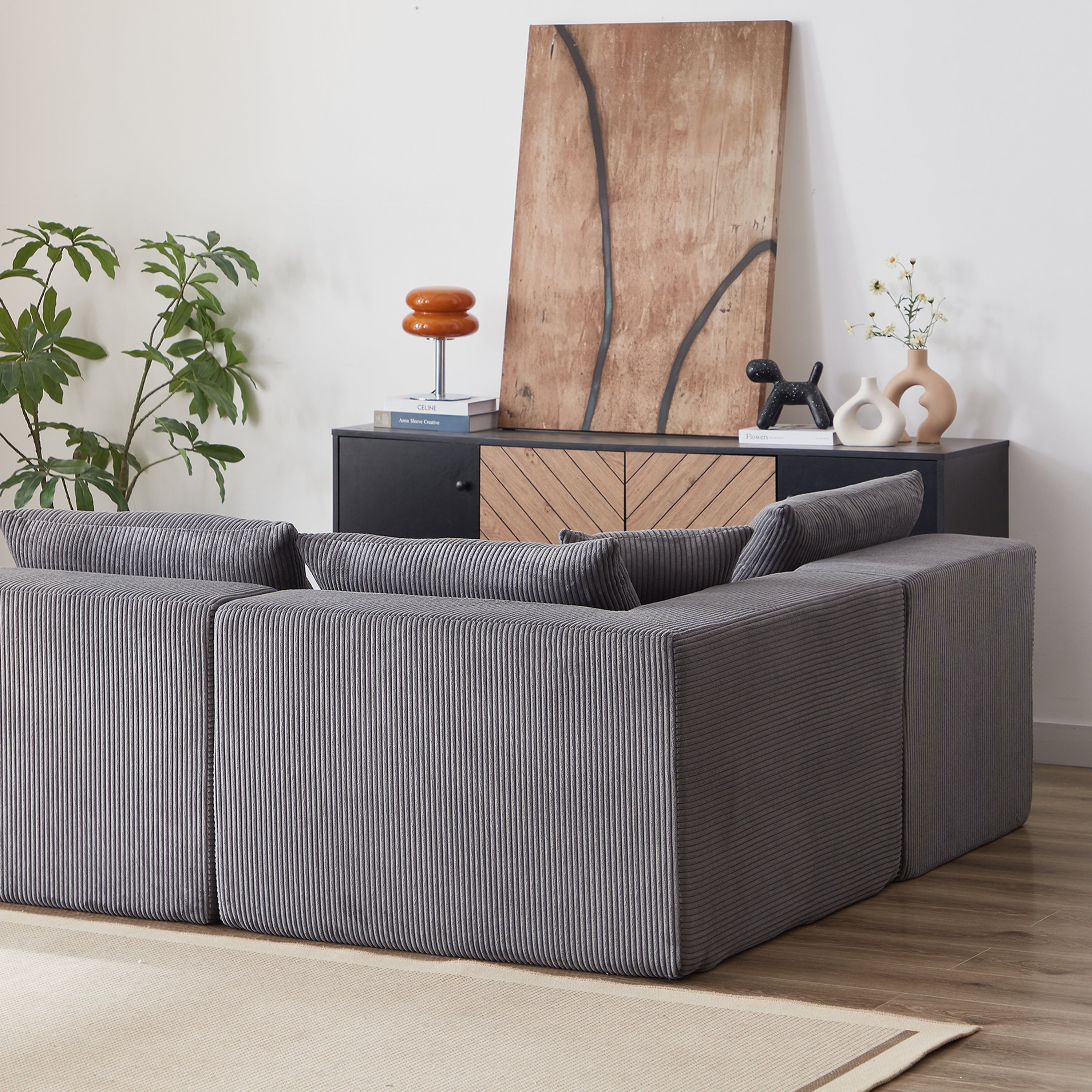 104-Inch Corduroy Modular L Shaped Sectional Sofa,Luxury Floor Couch Set,Upholstered Indoor Furniture,Foam-Filled Compressed Sofa for Living Room,Bedroom,4 PC Free Combination