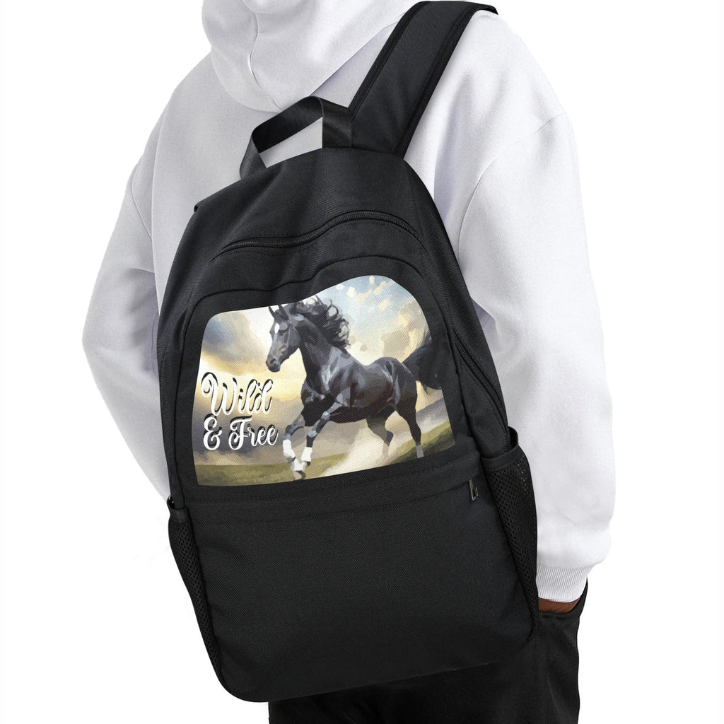 Wild & Free Black Horse Casual Backpack | Upper Part Printing