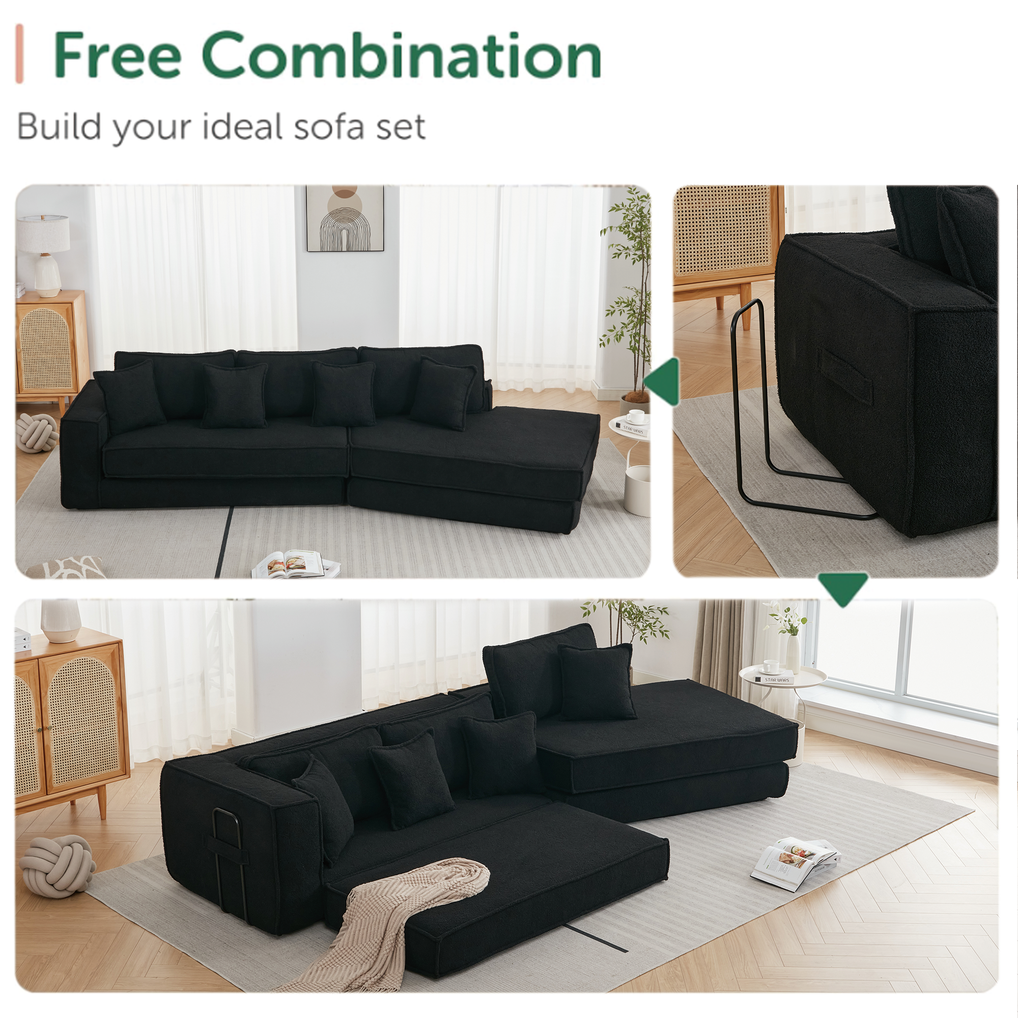 [NEW ARRIVED] [VIDEO PROVIDED]  Folding Convertible Out Sleeper Sofa Bed,2-in-1,  Combination Convertible Sofa,3 seat, Upholstered,Fold Out Floor Gaming Sofa Bed , Lamb Velvet Fabric,Living Room,Black