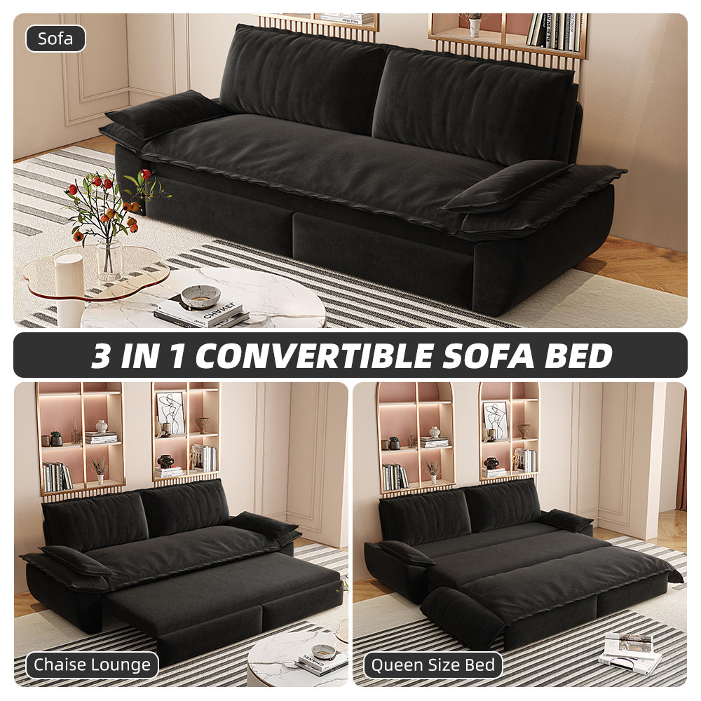 73.2' Queen Pull Out Sofa Bed,3-in-1 Convertible Sleeper Sofa,Multi-Functional Velvet Loveseat Bed,Black(Old Sku:W1885S00050)