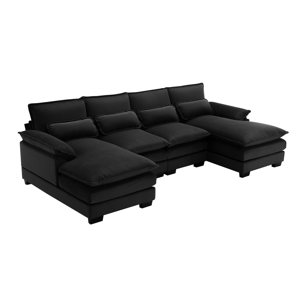 110*55' Modern U-shaped Sectional Sofa with Waist Pillows,6-seat Upholstered Symmetrical Sofa Furniture,Sleeper Sofa Couch with Chaise Lounge for Living Room,Apartment,5 Colours