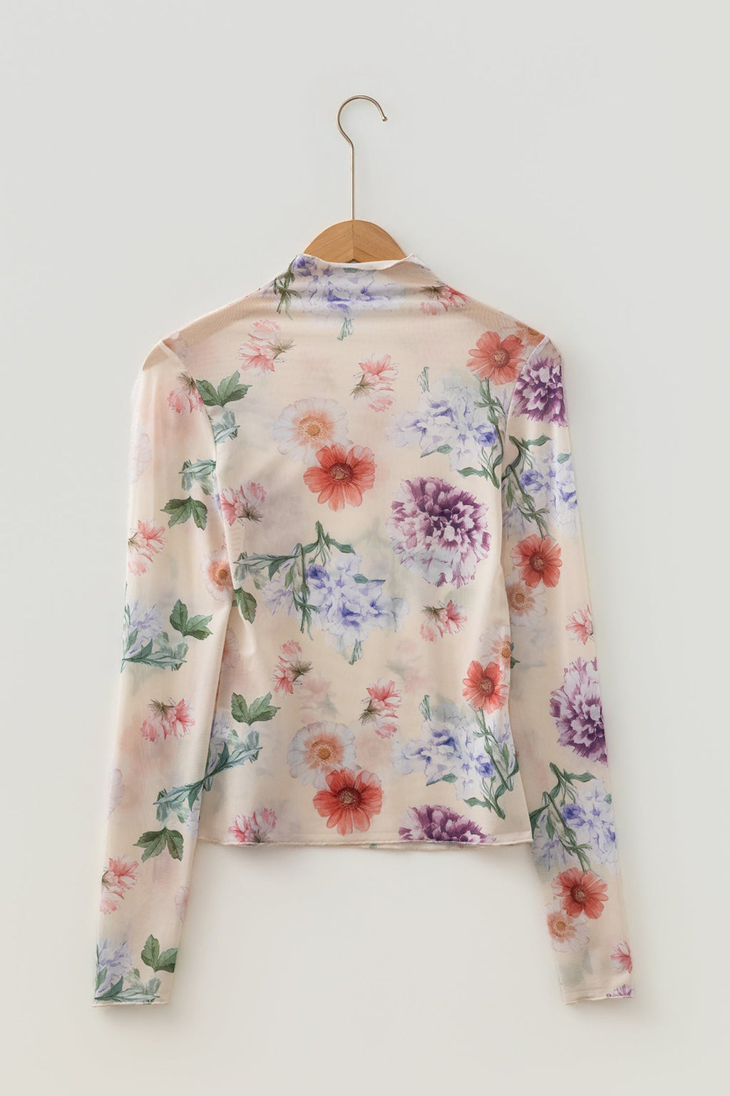 Floral Mesh Thumbhole Long Sleeve Slim Fit Top