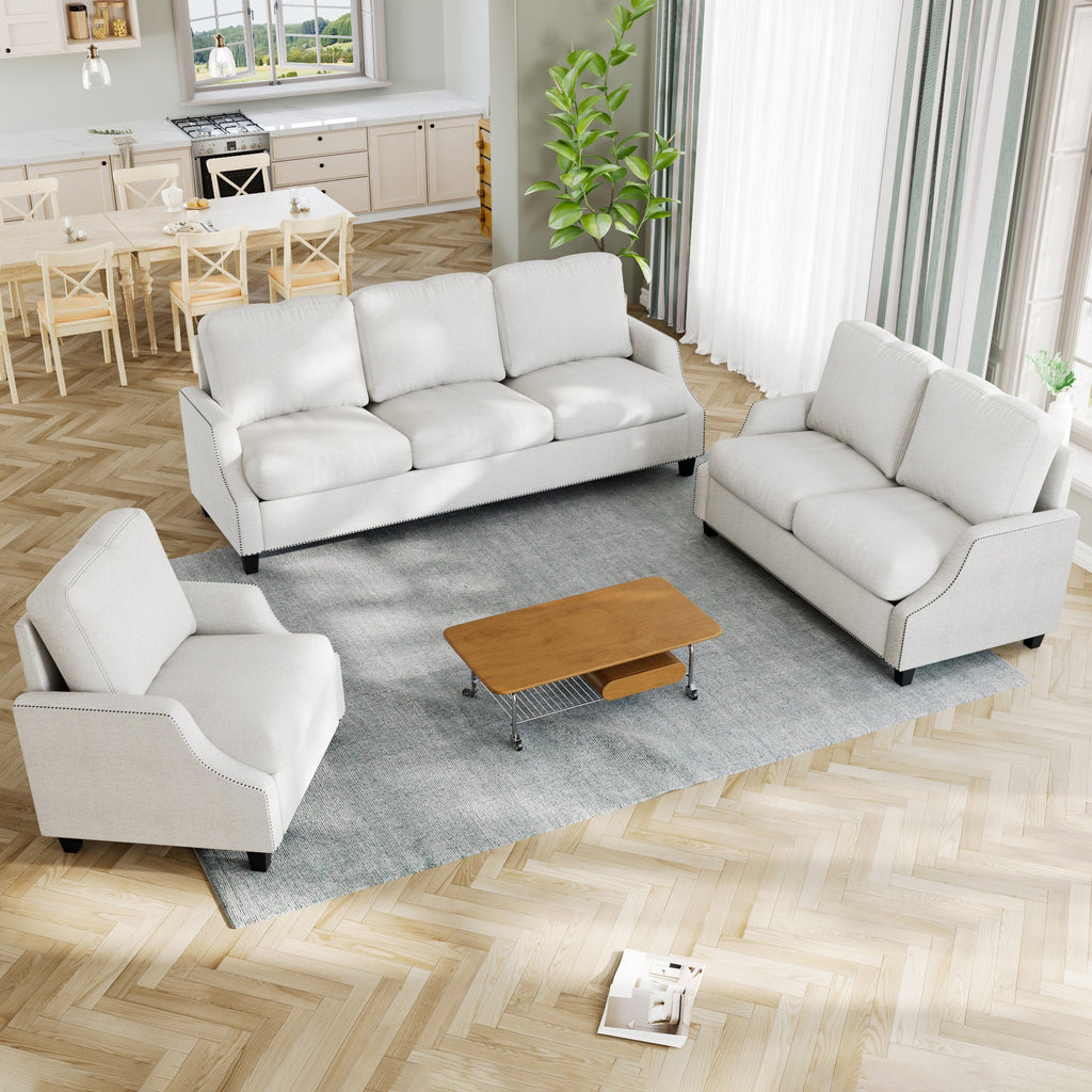 3 Piece Living Room Sofa Sets, Sectional Couch and Loveseat and Armchair Set, Modern 3 Seater Sofa + 2 Seater Couch+ Accent Chair Furniture Set for Apartment