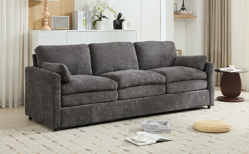 Cozy Upholstered Oversized 3-Seater Cloud Sofa with Double Cushion in Grey Chenille
