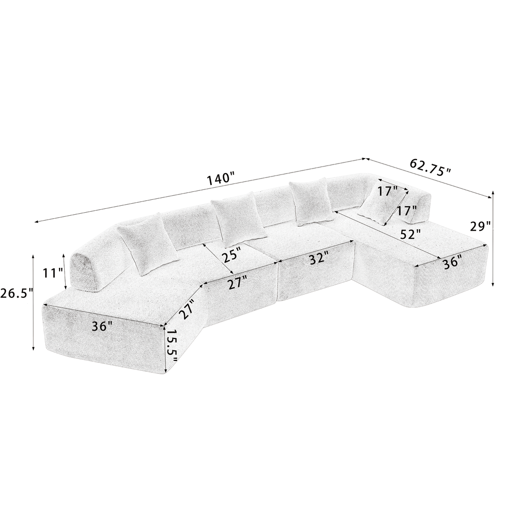 [NEW ARRIVED] [VIDEO PROVIDED]Modern Minimalist 140' L-Shape Couch ,No Assembly Required,Boucle,Modular Sofa ,Couch with Chaise,Free Combination Foam-Filled Sofa, 4 Seats,White