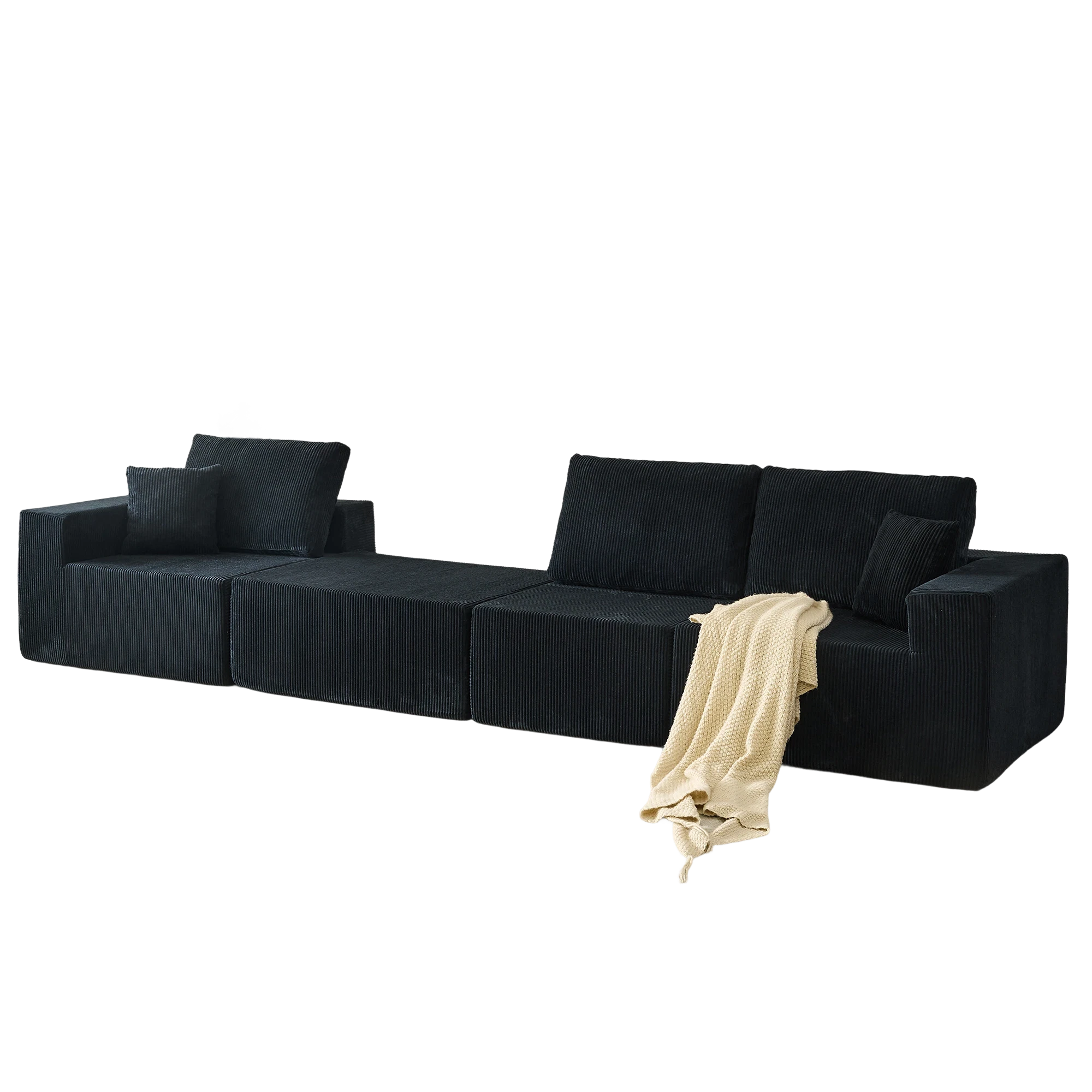 110' Cloud Modular Sectional Sofa,Boneless Couch, No Assembly, 3 seater with Ottoman & 2 Pillows, Perfect for Living Rooms and Bedrooms