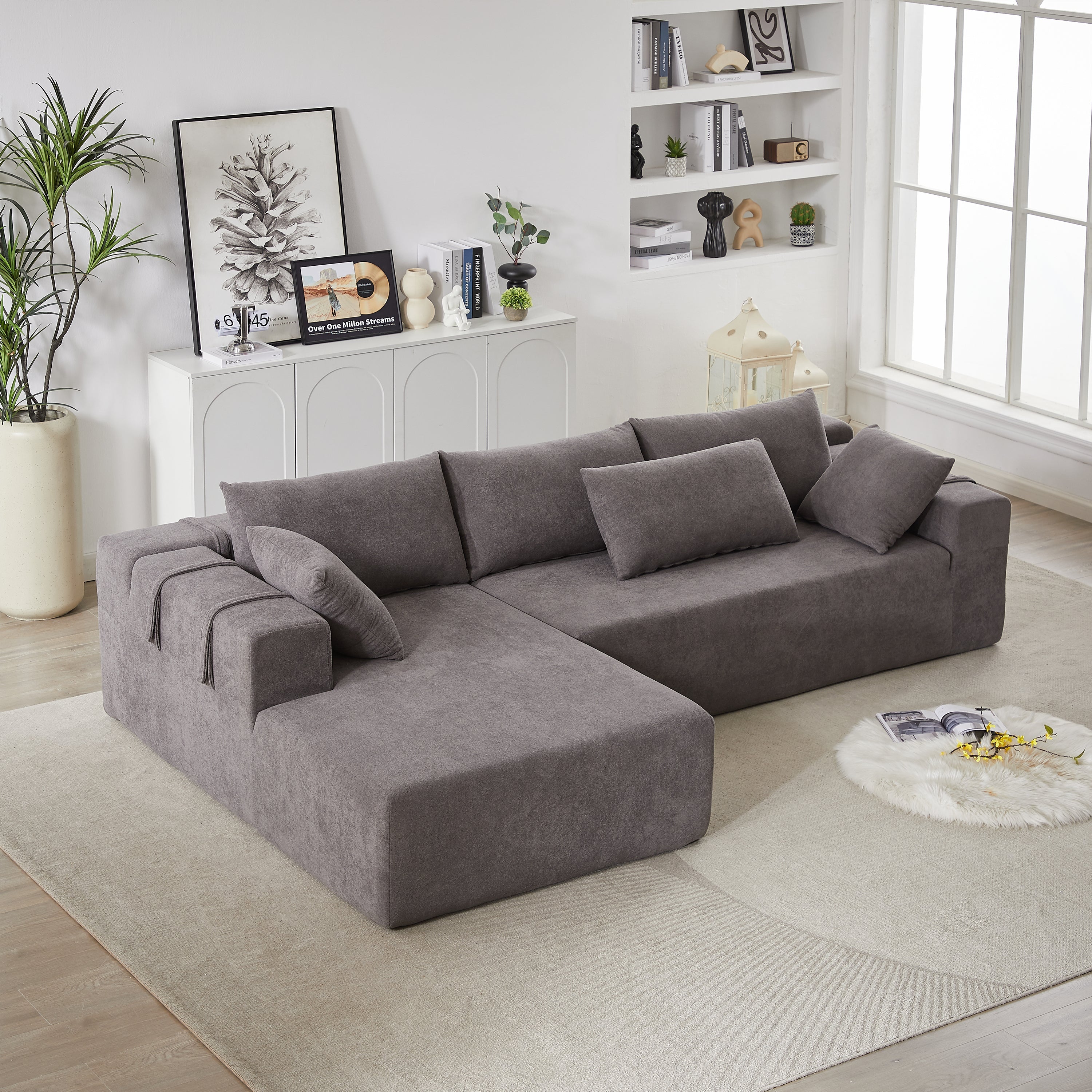 Modern Chenille Upholstered Sectional Sofa Couch Set,Modular 108' L Shaped Sectional Living Room Sofa Set With 6 Pillows,Free Combination Sofa Couch for Living Room,Bedroom(Left Chaise)W834P240001