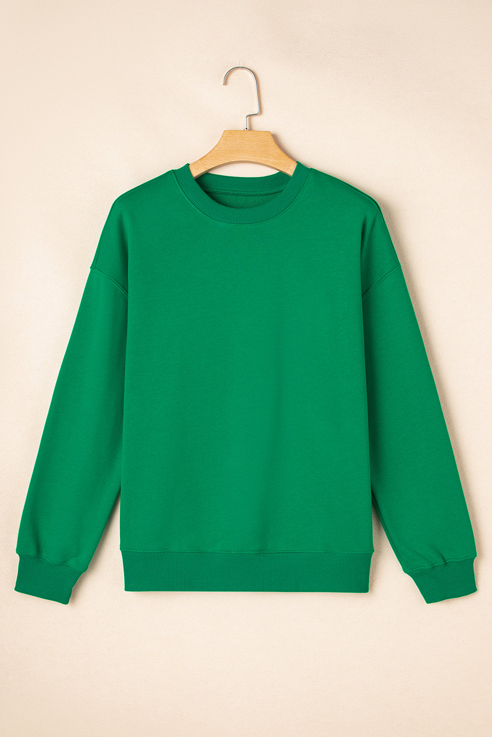 Solid Drop Shoulder Crewneck Pullover Sweatshirt